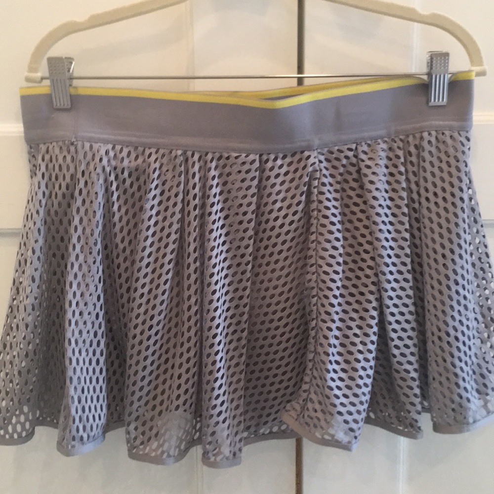 Adidas by Stella McCartney Gray Mesh Tennis Skirt with Yellow Trim L